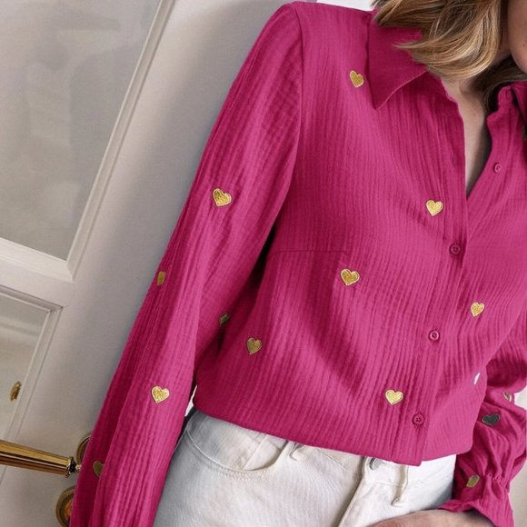 Pink heart detailed button down Shirt - Picture 4 of 5